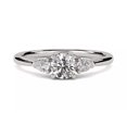 thumbnail image 1 of Round Cut Diamond Ring, Three Stone Diamond Engagement Ring, Side Stone Pear Cut Diamond Ring, Classic Wedding Anniversary Diamond Ring, 2.3 Ct Simulated Diamond, 925 Sterling Silver, 1 of 4