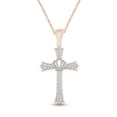 thumbnail image 1 of Round Cut Diamond Two Tone Studded Cross With Crown Pendant Necklace In 14k Rose Gold Plated 925 Sterling Silver, 18" Chain, 1 of 1