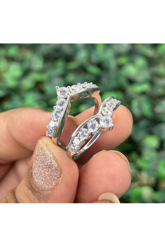 Round Cut Diamond Wrap Ring Jacket in 14K White Gold Finish - Birthday Gift