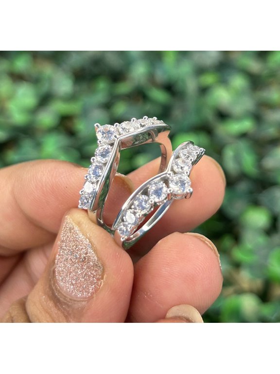 Round Cut Diamond Wrap Ring Jacket in 14K White Gold Finish - Birthday Gift