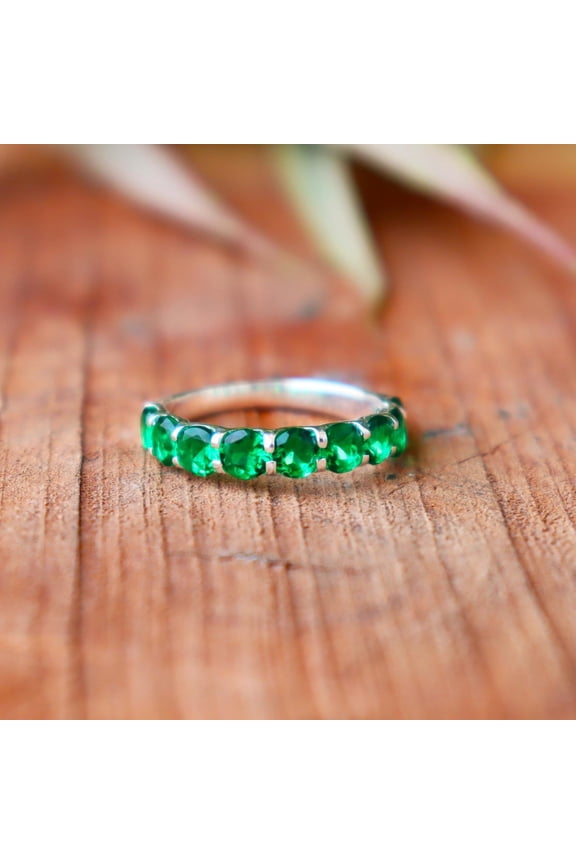 Round Cut Emerald Gemstone Ring, 925 Sterling Silver Ring, Eternity Women Engagement Ring, Charm Ring, Statement Ring, Personalized Gift,..