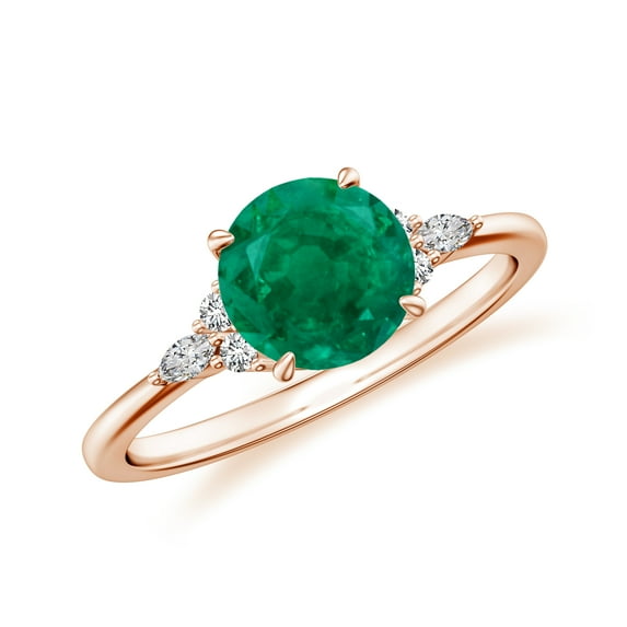 Round Cut Emerald Side Stone Engagement Ring with Moissanite in Sterling Silver/ Rose Gold Plated Trilogy Promise Wedding Band Ring May Birthstone, Birthday, Anniversary Jewelry, Ring Size 5