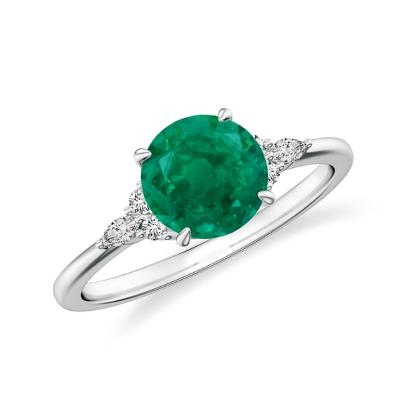 Round Cut Emerald Side Stone Engagement Ring with Moissanite in Sterling Silver/ White Gold Plated Trilogy Promise Wedding Band Ring May Birthstone, Birthday, Anniversary Jewelry, Ring Size 10