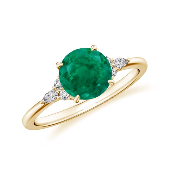 Round Cut Emerald Side Stone Engagement Ring with Moissanite in Sterling Silver/ Yellow Gold Plated Trilogy Promise Wedding Band Ring May Birthstone, Birthday, Anniversary Jewelry, Ring Size 5