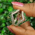 thumbnail image 1 of Round Cut Emerald & White Diamond Wedding Engagement Ring Guard Wrap in 925 Sterling Silver, 1 of 5
