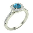 thumbnail image 1 of Round-Cut Engagement Ring Blue Diamond Cushion Halo 14K White Gold 0.75 Carat (H,SI1), 1 of 5