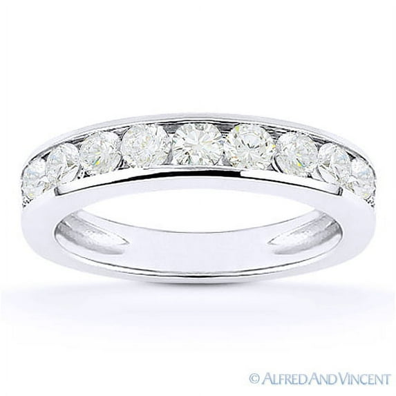 Round Cut Forever Brilliant Moissanite 10-Stone Channel-Set Wedding Band in 14k White Gold