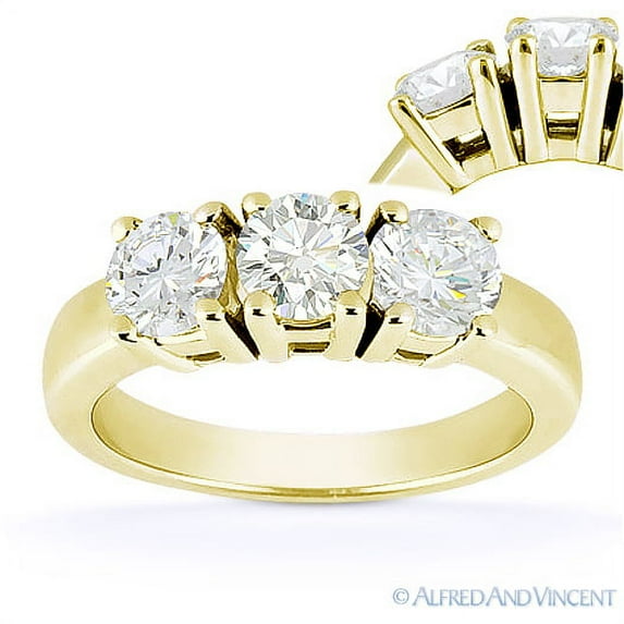 Round Cut Forever Brilliant Moissanite 3-Stone Engagement Ring in 14k Yellow Gold