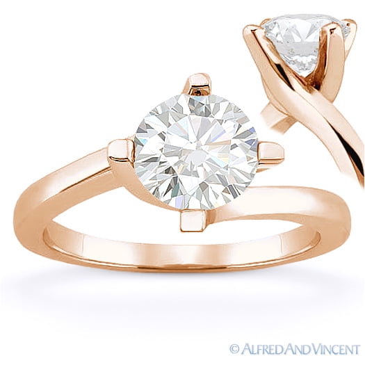 Round Cut Forever Brilliant Moissanite Bypass Solitaire Engagement Ring in 14k Rose Gold