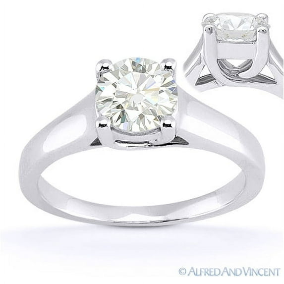 Round Cut Forever Brilliant Moissanite Trellis Solitaire Engagement Ring in 14k White Gold