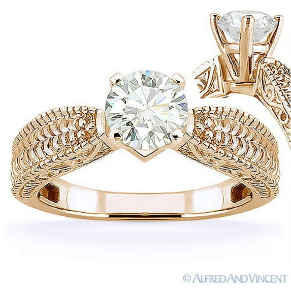 Round Cut Forever ONE D-E-F Moissanite Antique-Style Solitaire Engagement Ring in 14k Rose Gold