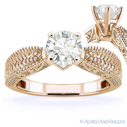 Round Cut Forever ONE D-E-F Moissanite Antique-Style Solitaire Engagement Ring in 14k Rose Gold