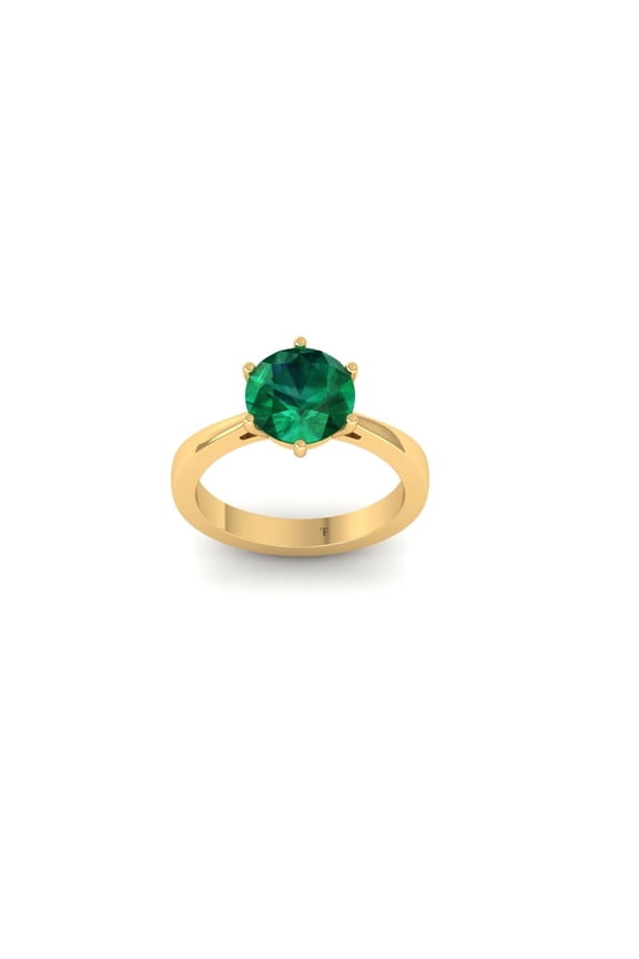 Round Cut Green Emerald Solitaire Engagement Ring, 14K Yellow Gold Plated Women's Ring