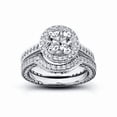 thumbnail image 1 of Round Cut Halo Stackable Bridal Set Engagement Ring 2 Ct Diamond 14K White Gold Over, 1 of 3