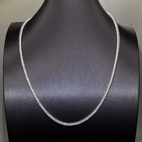 Round Cut Lab Created 3mm Diamond Tennis Necklace 18"Chain 14K White Gold Plated