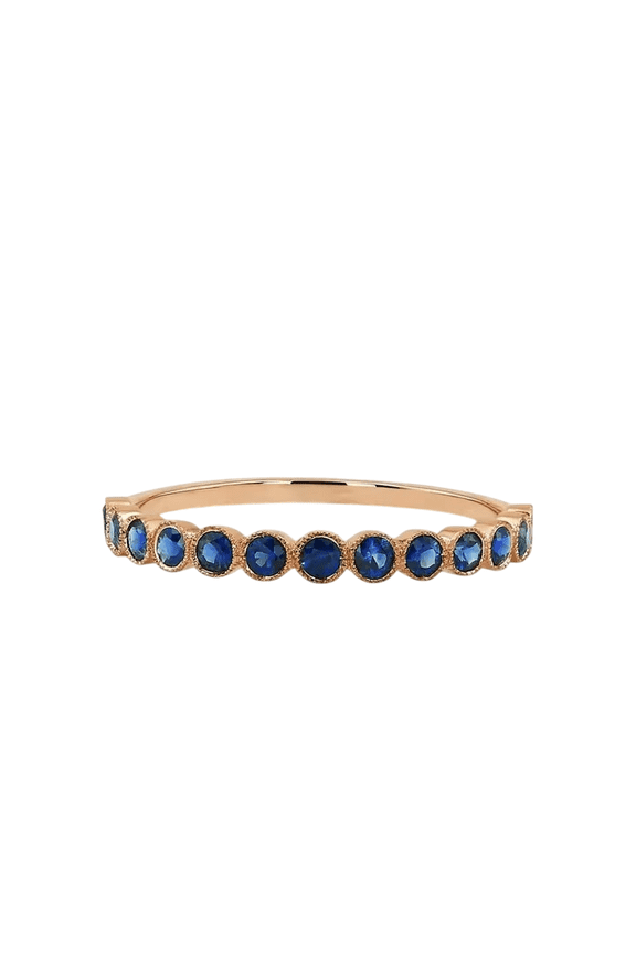 Round-Cut Lab-Created Blue Sapphire Half Eternity Bezel Milgrain Set Wedding Band Ring in 925 Sterling Silver – Timeless Elegance for Women