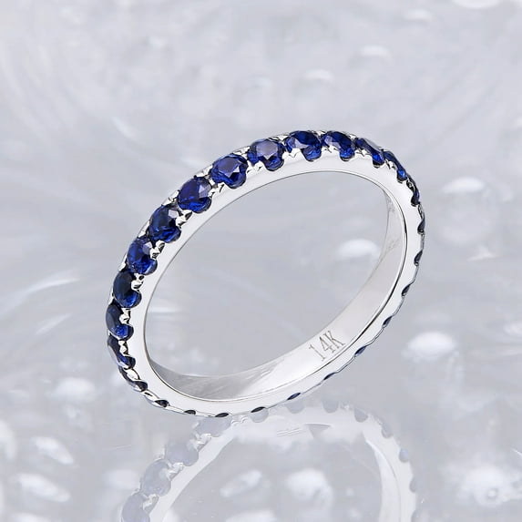 Round Cut Lab-Created Blue Sapphire Wedding Band Ring in 925 Sterling Silver for Her - Elegant and Timeless Engagement or Anniversary Jewelry