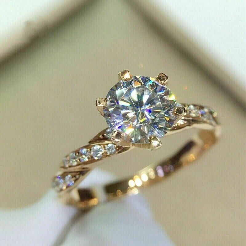 Luxe Round Cut Diamond Engagement & Wedding Ring for Women 14K Yellow Gold Plated Over 925 Silver