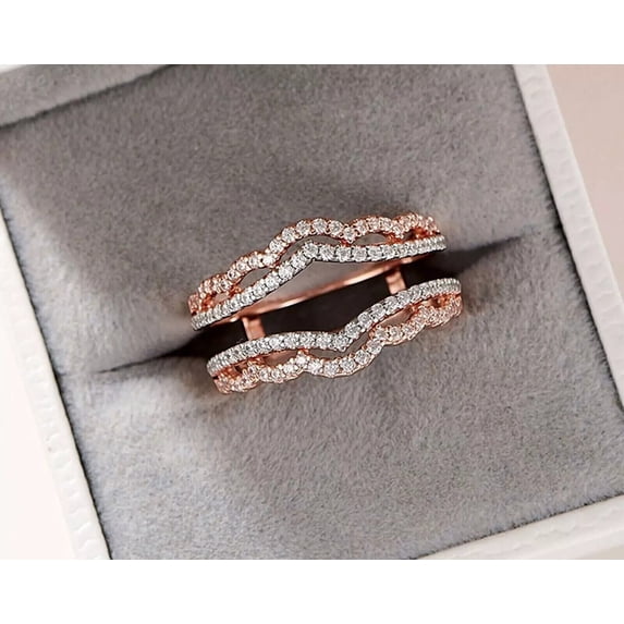 Round Cut Lab Created Diamond Enhancer Guard Wrap Band Ring 14k Rose Gold Plated