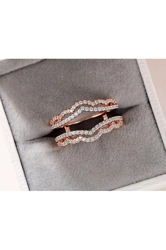 Round Cut Lab Created Diamond Enhancer Guard Wrap Band Ring 14k Rose Gold Plated
