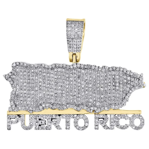 Round Cut Lab Created Diamond Puerto Rico Map Pendant Atlas 14K Yellow Gold Plated