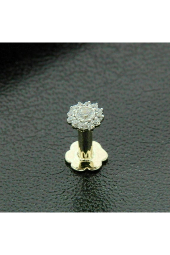 Round Cut Lab Created Diamond Screw On Stud Nose Pin Piercing 14K Yellow Gold Plated
