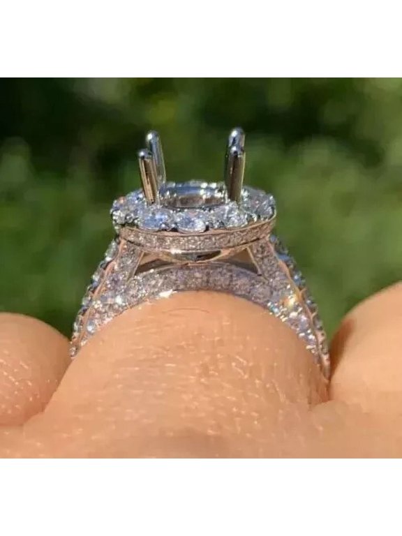 Round Cut Lab Created Diamond Semi Mount Ring 14K White Gold Plated Silver