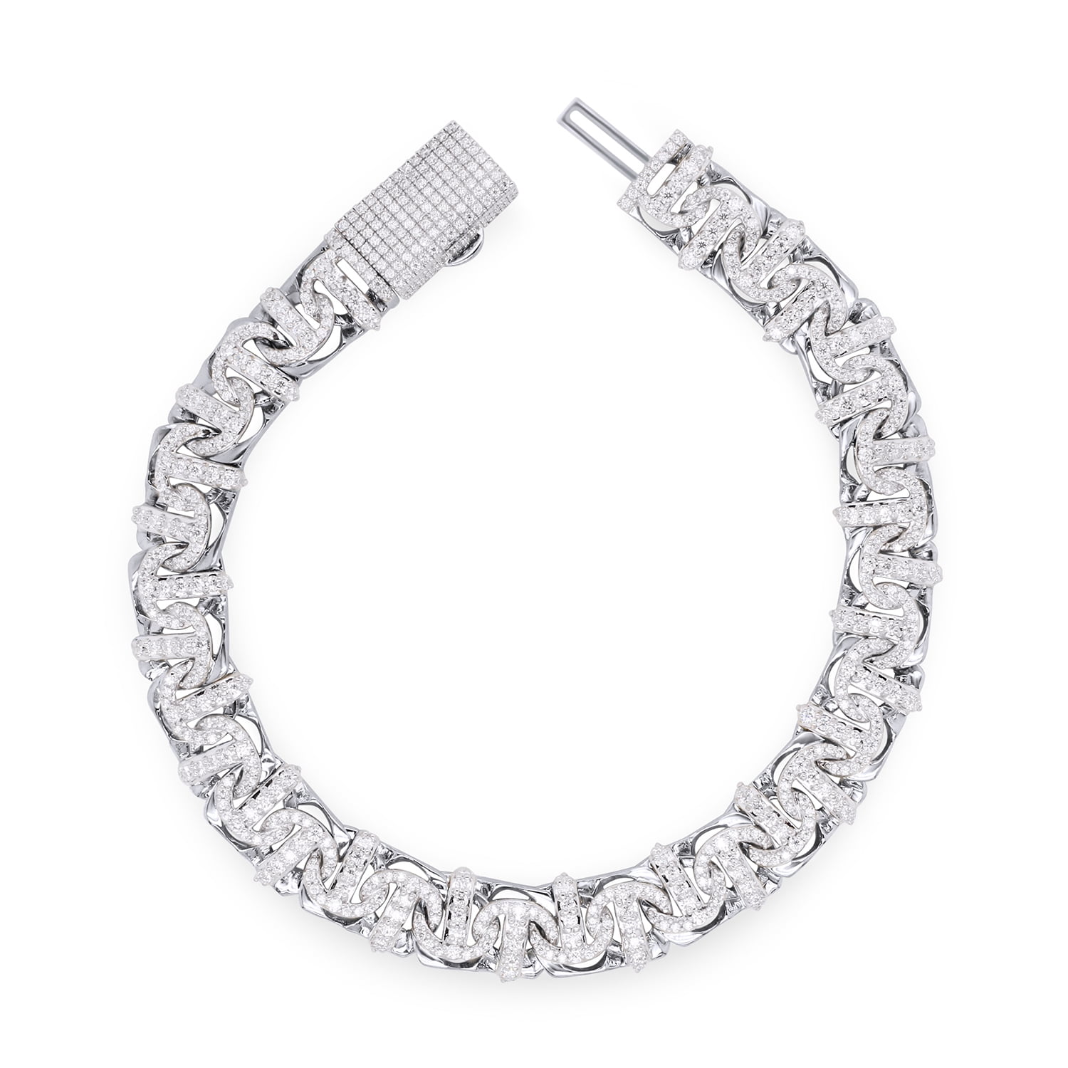 Round Cut Lab Created Moissanite Diamond 10MM Width Chino Miami Cuban Link Chain Bracelet For Men In 14k White Gold Over Sterling Silver(G-H/VVS1/4.70 Ct)-8.25 Inch