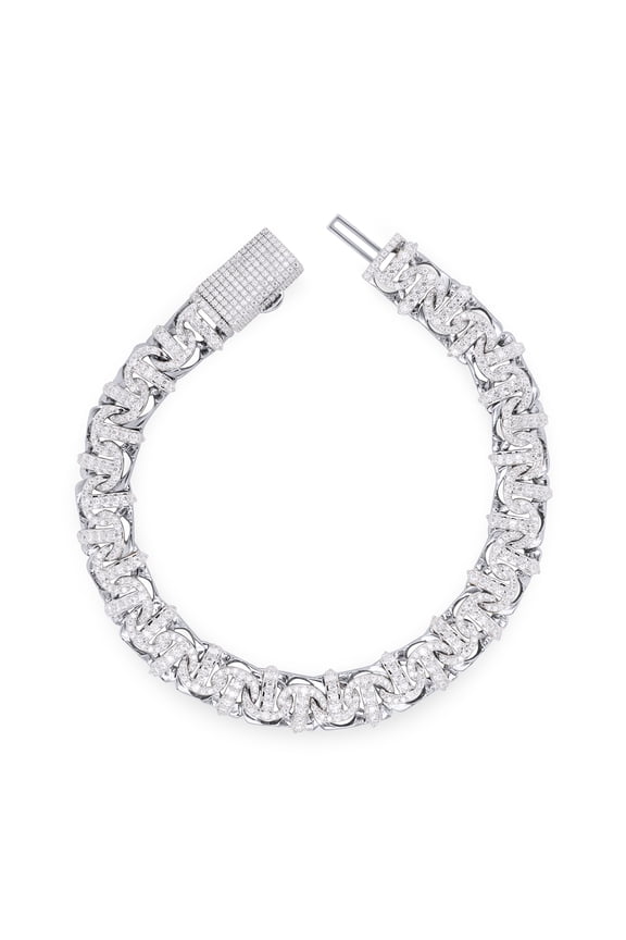 Round Cut Lab Created Moissanite Diamond 10MM Width Chino Miami Cuban Link Chain Bracelet For Men In 14k White Gold Over Sterling Silver(G-H/VVS1/4.70 Ct)-8.25 Inch