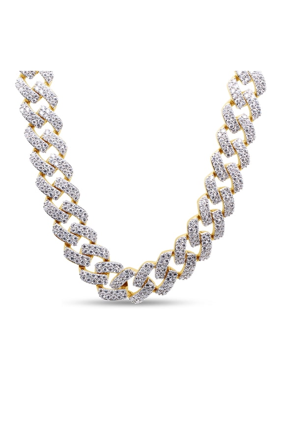 Round Cut Lab Created Moissanite Diamond 12MM Width Cuban Chain Necklace In 10K Solid Yellow Gold 22"Length Certified(G-H/VVS1,24.50 Cttw)