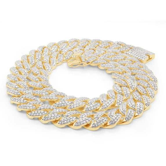Round Cut Lab Created Moissanite Diamond 15MM Two Row Cuban Link Chain Necklace For Men In 14K Yellow Gold Over Sterling Silver 22" Length(Color G-H,Clarity VVS1,28.50 Ct)