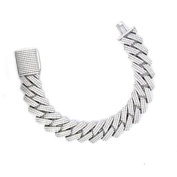 Round Cut Lab Created Moissanite Diamond 18MM Width Cuban Chain Bracelet In 14K White Gold Over Sterling Silver Jewelry For Men (G-H Color, VVS Clarity, 14.40 Ct)