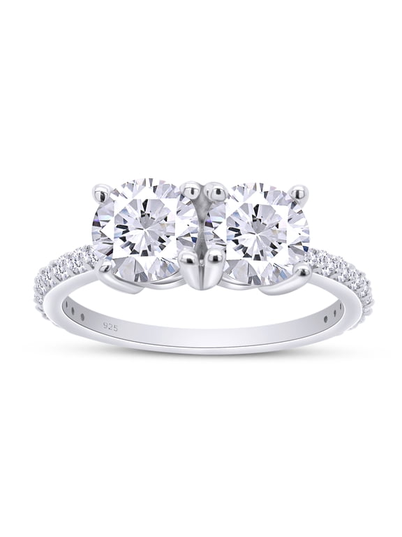 Round Cut Lab Created Moissanite Diamond 2-Stone Engagement Wedding Ring For Women In 14K White Gold Plated 925 Sterling Silver(G-H/VVS1,1.85 Cttw)-4
