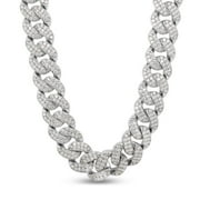 Round Cut Lab Created Moissanite Diamond 22" Long 12MM Width Cuban Chain Necklace In 14k White Gold Plated 925 Sterling Silver Jewelry For MenG-H Color,VVS1 Clarity,19.25 Cttw