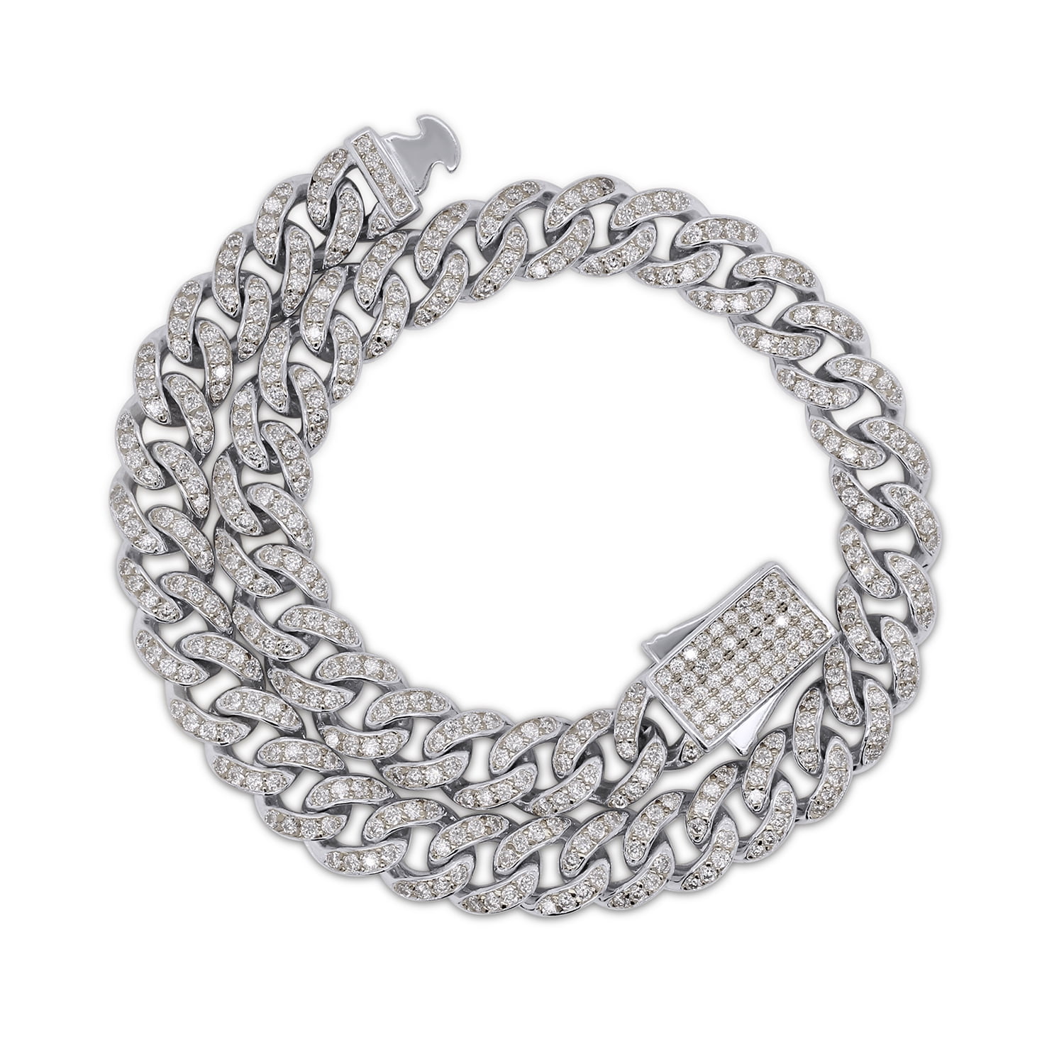 Round Cut Lab Created Moissanite Diamond 6MM Width Cuban Chain Bracelet For Men In 14k White Gold Over 925 Sterling Silver(G-H Color,VVS1 Clarity,3.00 Ct)