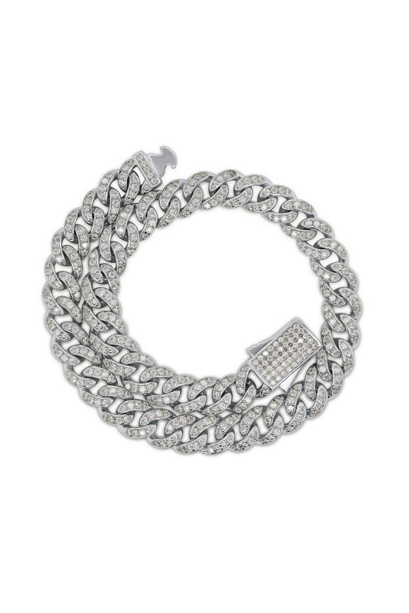 Round Cut Lab Created Moissanite Diamond 6MM Width Cuban Chain Bracelet For Men In 14k White Gold Over 925 Sterling Silver(G-H Color,VVS1 Clarity,2.70 Ct)