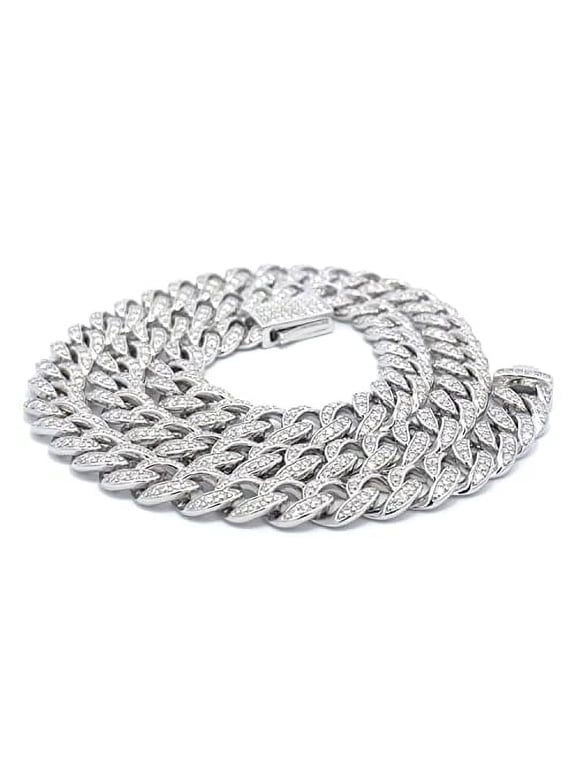 Round Cut Lab Created Moissanite Diamond 6MM Width Cuban Link Chain Necklace For Men In 14k White Gold Over Sterling Silver 16" Length(Color G-H,Clarity VVS1,4.00 Ct)