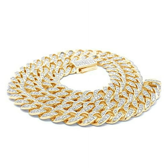 Round Cut Lab Created Moissanite Diamond 6MM Width Cuban Link Chain Necklace For Men In 14k Yellow Gold Over Sterling Silver 30" Length(Color G-H,Clarity VVS1,7.5 Ct)