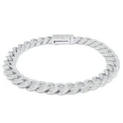 AFFY Round Cut Lab Created Moissanite Diamond 8MM Width Cuban Chain Bracelet In 14K White Gold Over Sterling Silver Jewelry For Men(G-H Color,VVS1 Clarity,3.50 Ct)-7.5 Inch