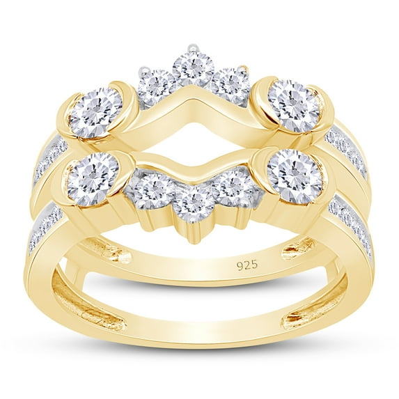 AFFY 1CT Moissanite Diamond Anniversary Solitaire Enhancer Guard Ring 14K Yellow Gold over Silver-7.5