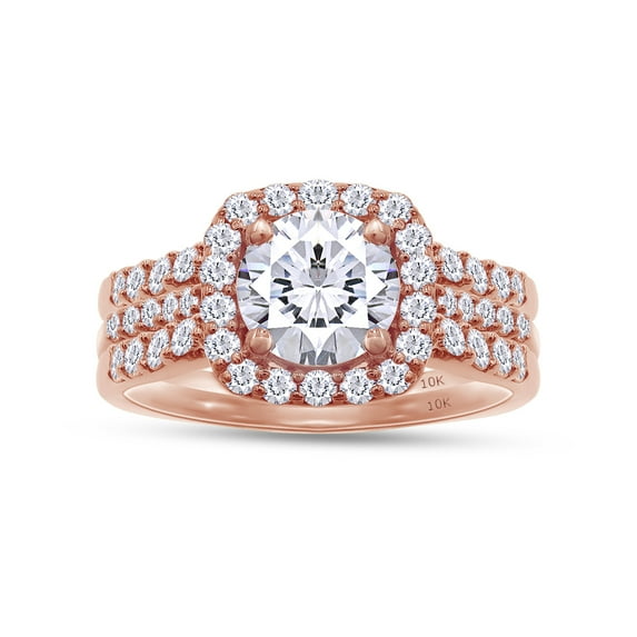 AFFY 1.60CT Round Moissanite Diamond Three-in-One Halo Wedding Trio Ring Set for Women 10K Rose Gold-8