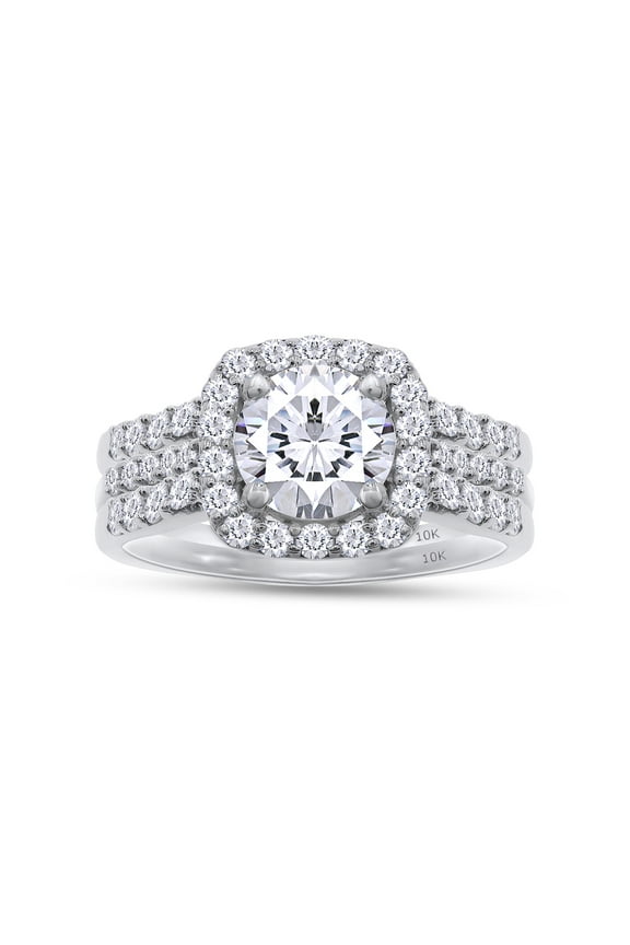 1.60CT Round Moissanite Diamond Three-in-One Halo Wedding Trio Ring Set for Women 10K White Gold-8.5