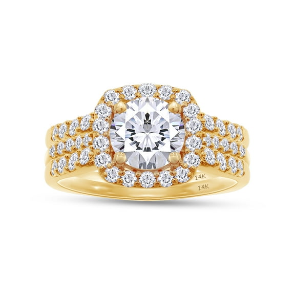AFFY 1.60CT Round Moissanite Diamond Three-in-One Halo Wedding Trio Ring Set for Women 14K Yellow Gold-10