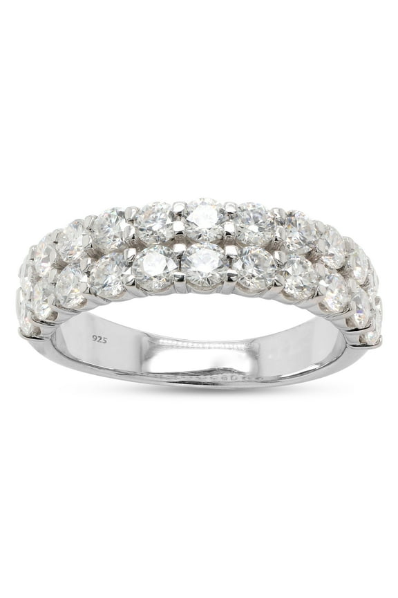1.50CT Moissanite Diamond Double Row Wedding Band Ring in 14K White Gold over Silver-9.5