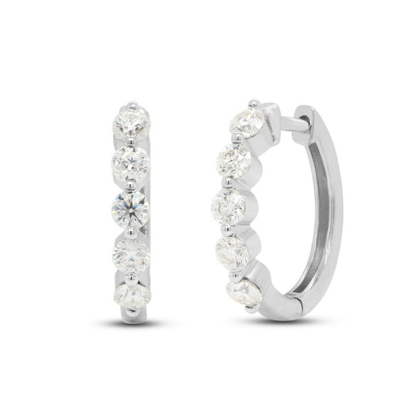 Round Cut Lab Created Moissanite Diamond Five Stone Hoop Earrings For Women In 14k White Gold Plated Sterling Silver (G-H Color,VVS1 Clarity,1.00 Cttw)