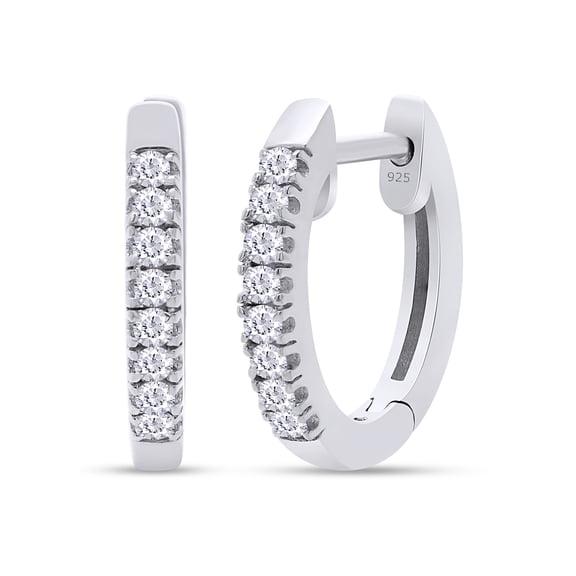 Round Cut Lab Created Moissanite Diamond Half Eternity Huggie Hoop Earrings For Women In 14k White Gold Over Sterling Silver (G-H Color,VVS1 Clarity,0.13 Cttw)