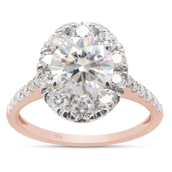 Round Cut Lab Created Moissanite Diamond Halo Engagement Wedding Ring In 14K Rose Gold Plated Sterling Silver(G-H Color,VVS1 Clarity,2.10 Cttw)-4