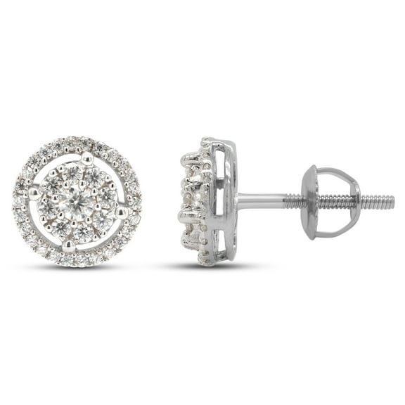 Round Cut Lab Created Moissanite Diamond Halo Stud Earrings In 14k White Gold Over Sterling Silver Jewelry For Women Engagement (0.50 Ct,VVS1 Clarity)