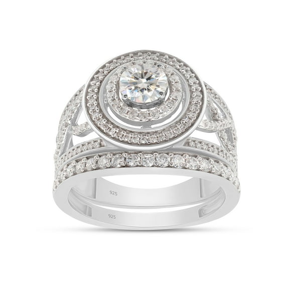 Round Cut Lab Created Moissanite Diamond Infinity Halo Engagement Wedding Bridal Ring Set In 14K White Gold Over Sterling Silver(G-H Color,VVS1 Clarity,1 Cttw)-9
