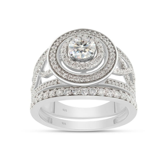 Round Cut Lab Created Moissanite Diamond Infinity Halo Engagement Wedding Bridal Ring Set In 14K White Gold Over Sterling Silver(G-H Color,VVS1 Clarity,1 Cttw)-6.5